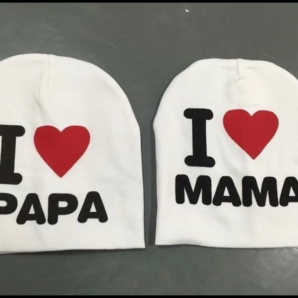 Baby Beanie Cap  Hat I Love Papa White Cotton 6-48 Months White Black…